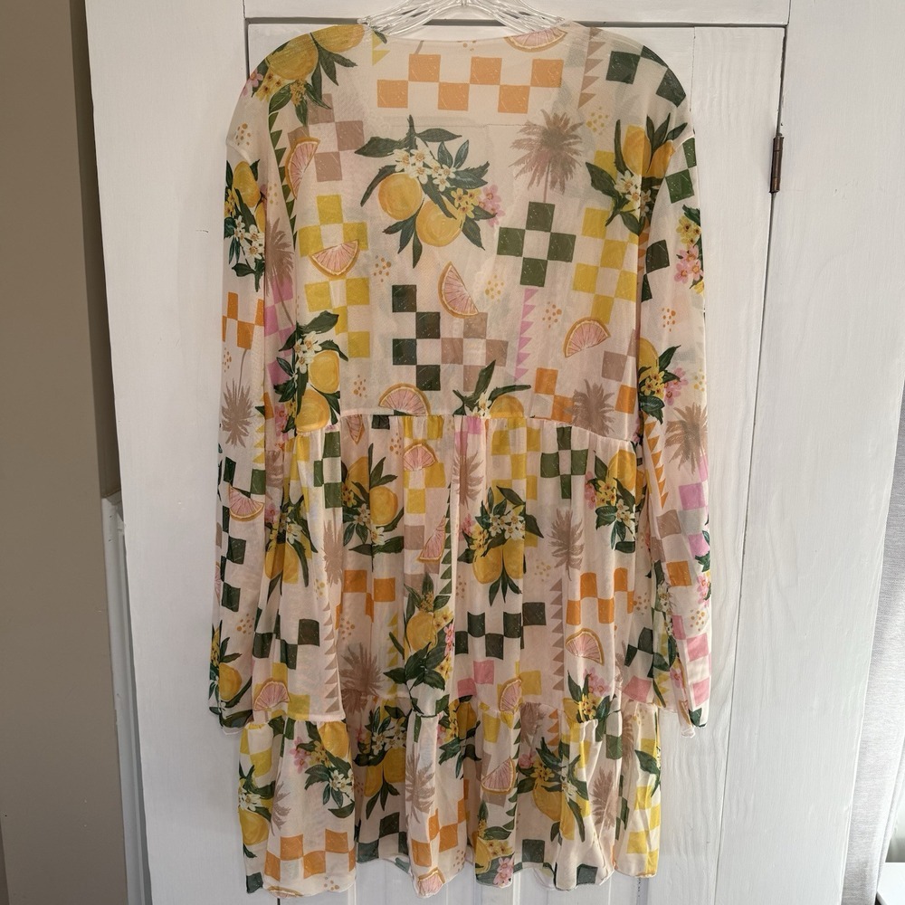Bathing Suit Cover Up Med Woman Lace V Neck Tropical Vacation Swim Coverup Dress - Picture 3 of 4